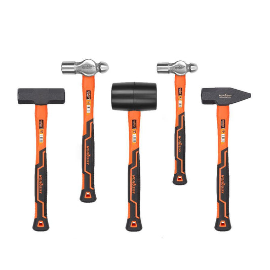 5Pc Hammer Set Rubber / Ball Pein / Sledge / Cross Pein Mallet TPR Grip Handle.