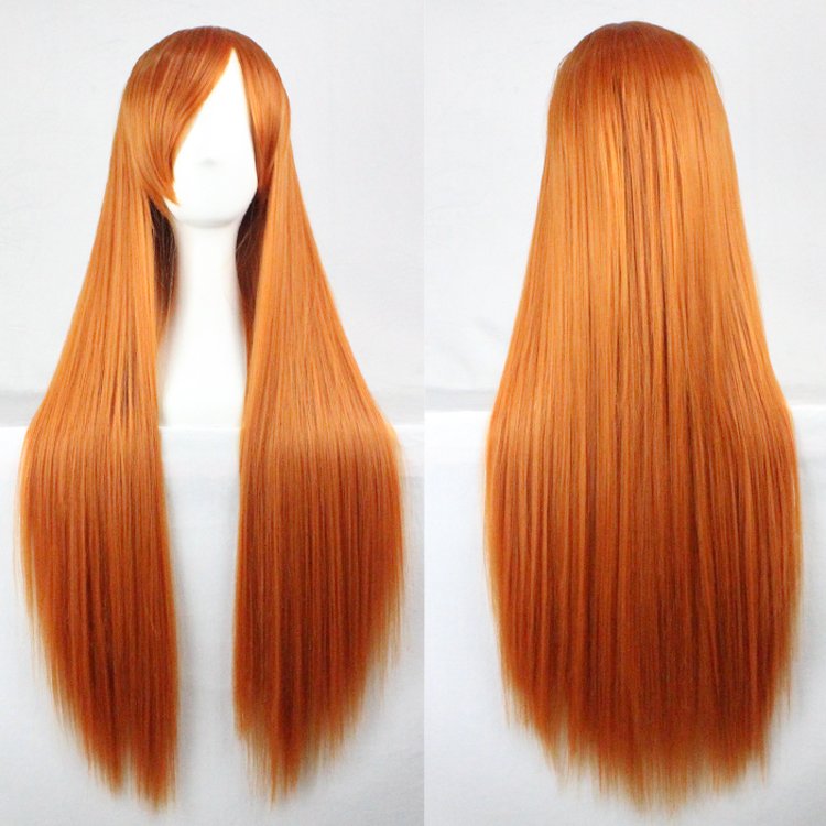 New 80cm Straight Sleek Long Full Hair Wigs w Side Bangs Cosplay Costume Womens, Golden Pink