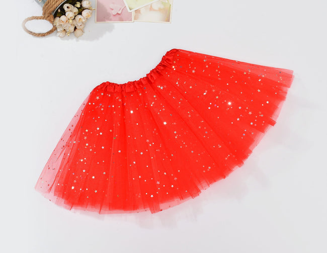 Sequin Tulle Tutu Skirt Ballet Kids Princess Dressup Party Baby Girls Dance Wear, Red, Kids Hover Image
