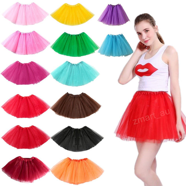 New Adults Tulle Tutu Skirt Dressup Party Costume Ballet Womens Girls Dance Wear, Rainbow_B, Kids Main Image