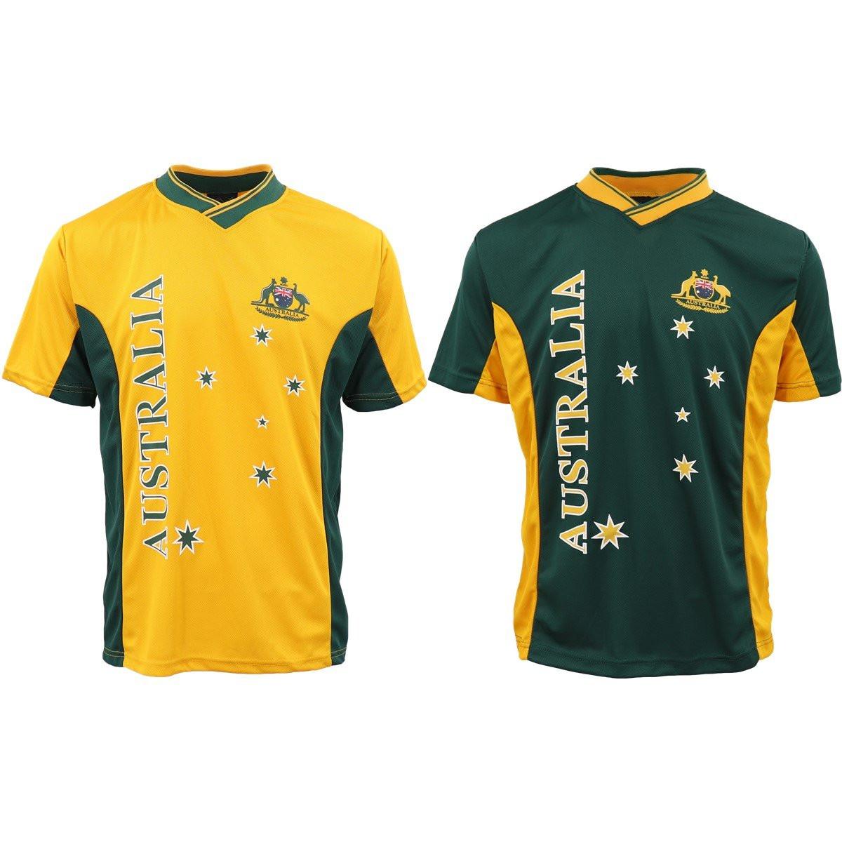 Adults Kids Men's Sports Soccer Rugby Jersy T Shirt Australia Day Polo Souvenir, Gold, 2XL.