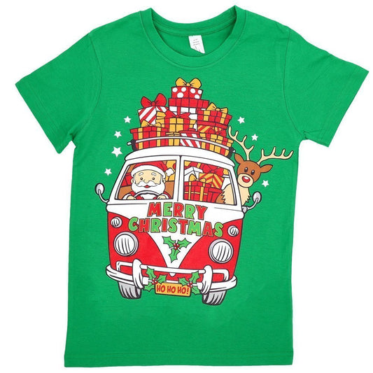 New Funny Adult Xmas Christmas T Shirt Tee Mens Womens 100% Cotton Jolly Ugly, Santa Drive Kombi (Green), S.