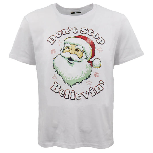 New Funny Adult Xmas Christmas T Shirt Tee Mens Womens 100% Cotton Jolly Ugly, Don't Stop Believin' (White), M.