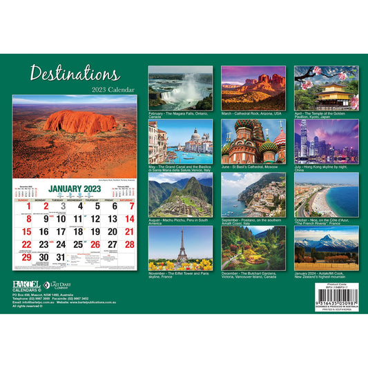 Destinations â 2023 Rectangle Wall Calendar 16 Months Planner New Year Gift.