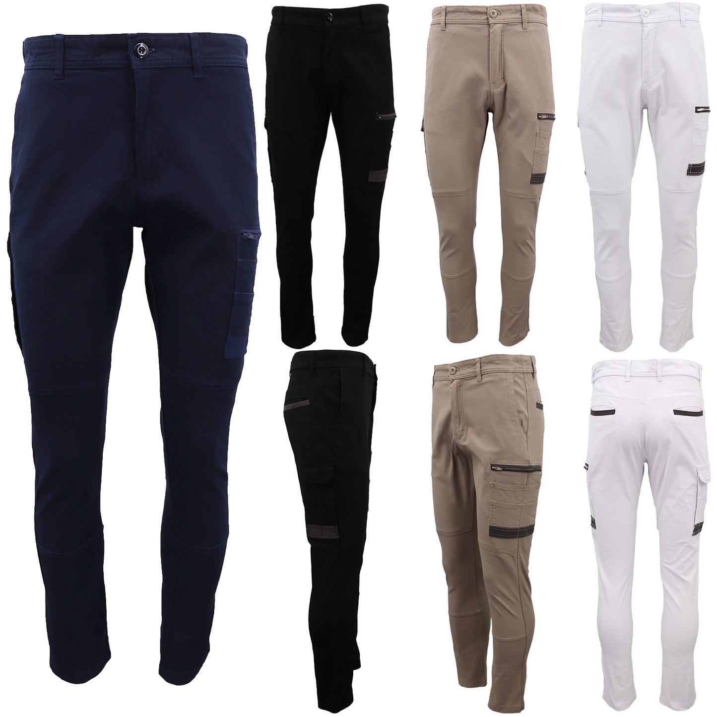 Men's Cotton Drill Cargo Work Pants UPF 50+ 13 Pockets Tradies Workwear Trousers, Black, 30