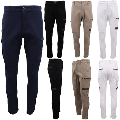 Men's Cotton Drill Cargo Work Pants UPF 50+ 13 Pockets Tradies Workwear Trousers, Black, 30