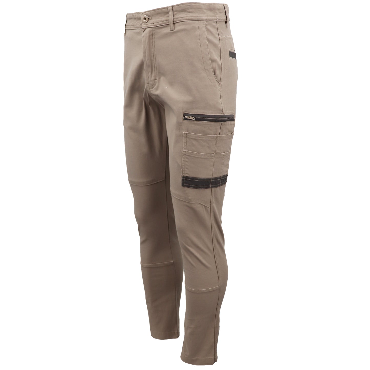 Men's Cotton Drill Cargo Work Pants UPF 50+ 13 Pockets Tradies Workwear Trousers, Black, 30