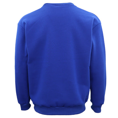 New Adult Unisex Plain Pullover Fleece Jumper Mens Long Sleeve Crew Neck Sweater, Royal Blue, L