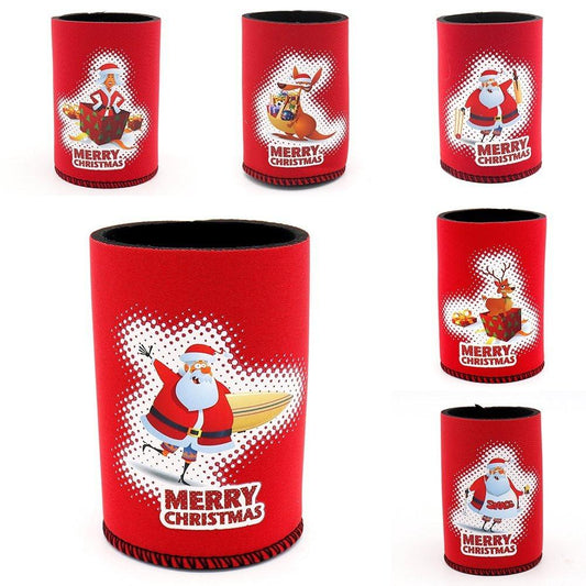 6x Christmas Stubby Stubbie Holders Beer Bottle Drink Can Cooler Santa Reindeer, A.