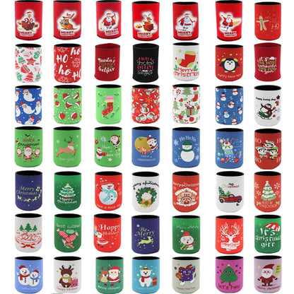 6x Christmas Stubby Stubbie Holders Beer Bottle Drink Can Cooler Santa Reindeer, C.