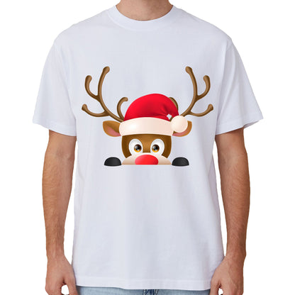 100% Cotton Christmas T-shirt Adult Unisex Tee Tops Funny Santa Party Custume, Santa Gathering (White), XL