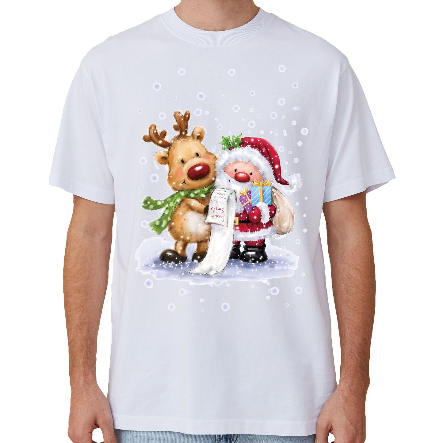 100% Cotton Christmas T-shirt Adult Unisex Tee Tops Funny Santa Party Custume, Santa Gathering (White), XL