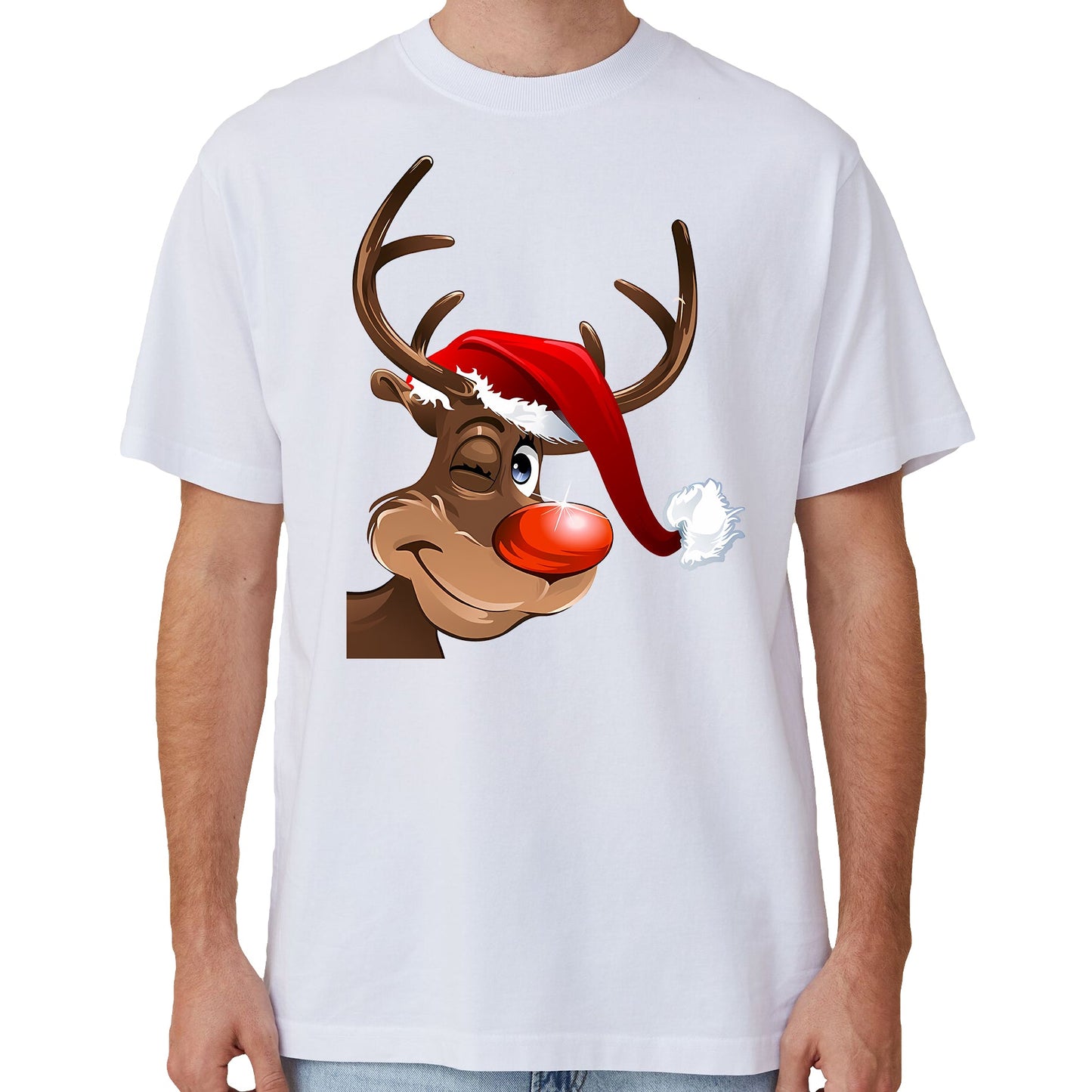 100% Cotton Christmas T-shirt Adult Unisex Tee Tops Funny Santa Party Custume, Santa Gathering (White), XL