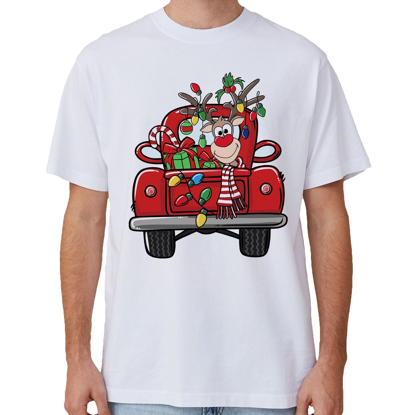 100% Cotton Christmas T-shirt Adult Unisex Tee Tops Funny Santa Party Custume, Santa Gathering (White), XL