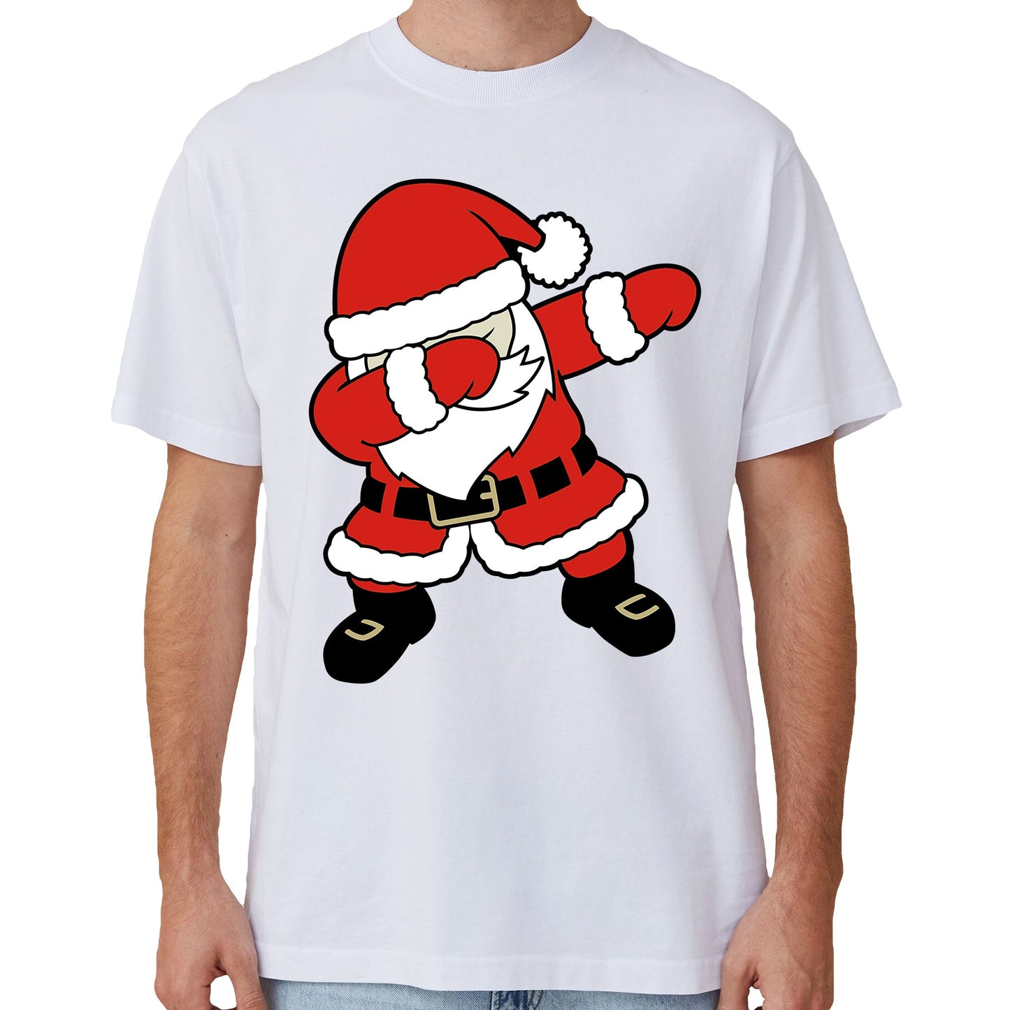 100% Cotton Christmas T-shirt Adult Unisex Tee Tops Funny Santa Party Custume, Santa Gathering (White), XL