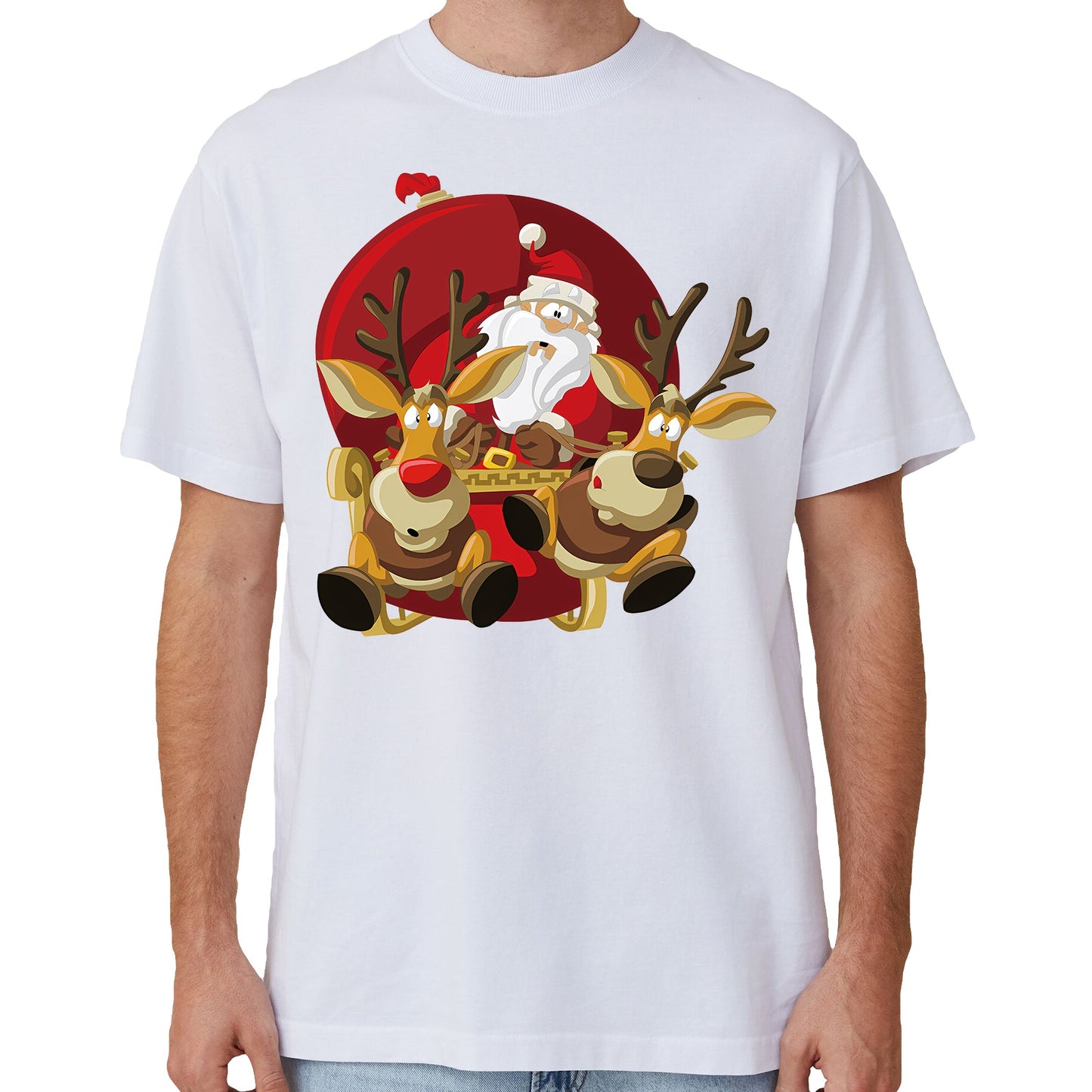 100% Cotton Christmas T-shirt Adult Unisex Tee Tops Funny Santa Party Custume, Santa Gathering (White), XL