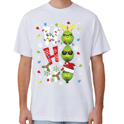100% Cotton Christmas T-shirt Adult Unisex Tee Tops Funny Santa Party Custume, Car with Snowman (White), 2XL.