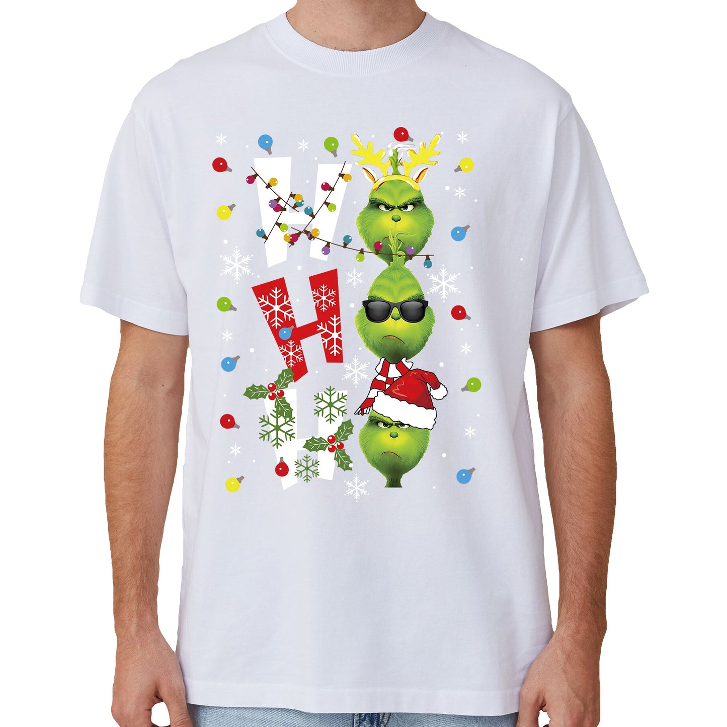 100% Cotton Christmas T-shirt Adult Unisex Tee Tops Funny Santa Party Custume, Car with Snowman (White), 2XL.