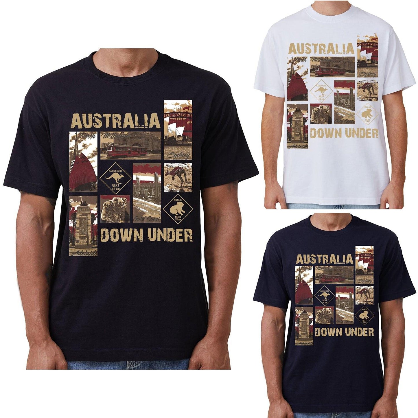 100% Cotton Australia Down Under Souvenir T-Shirt Unisex Adult Iconic Tee Top, Black, S.