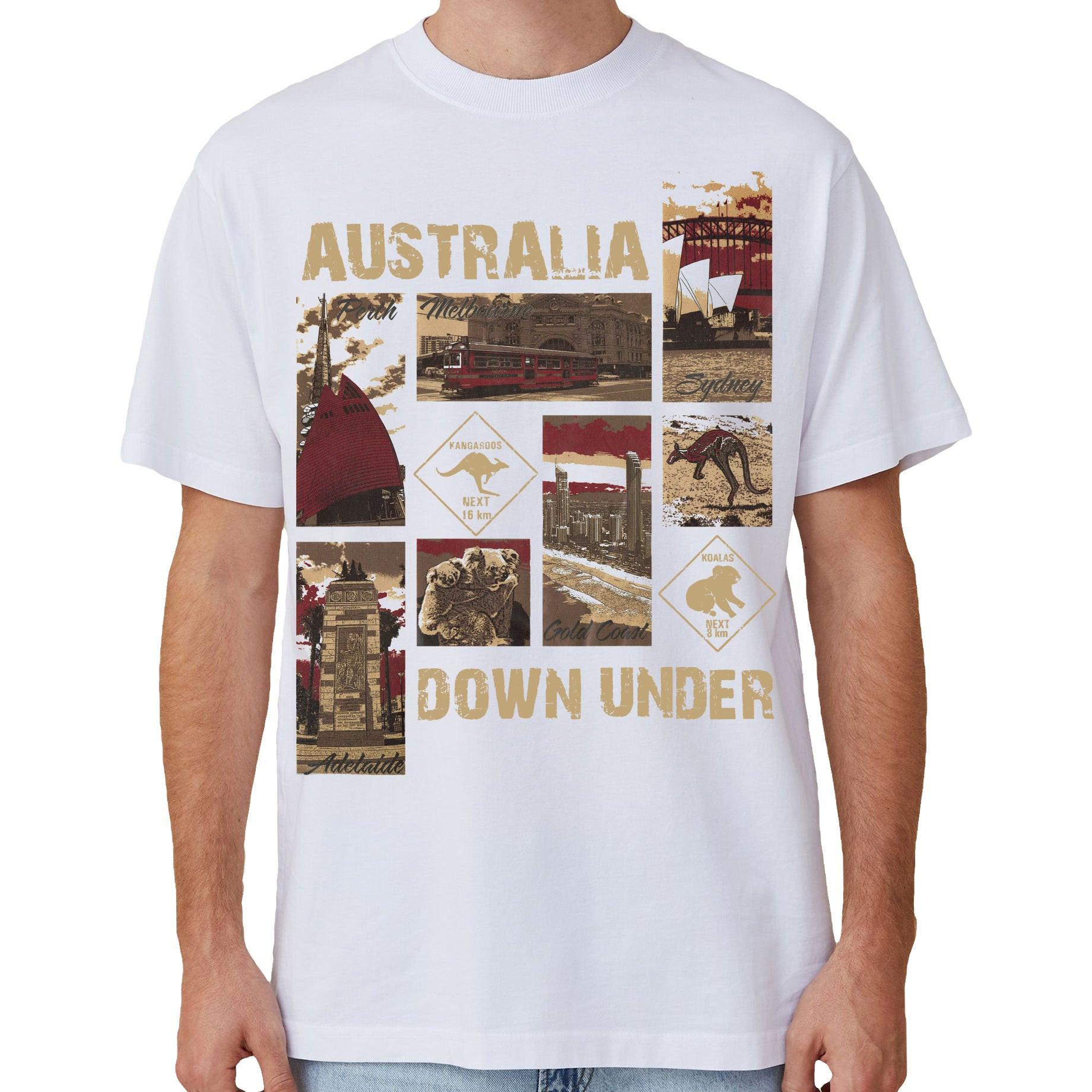 100% Cotton Australia Down Under Souvenir T-Shirt Unisex Adult Iconic Tee Top, Black, S.