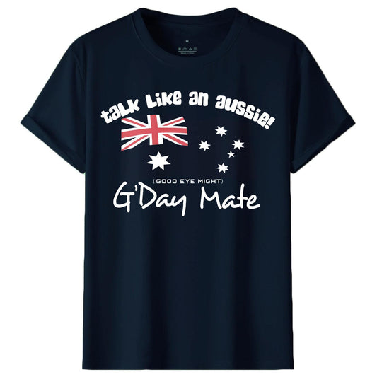 100% Cotton Australian Day Flag T-Shirt Aussie G'Day Mate Navy Souvenir Tee Top, Navy, S.