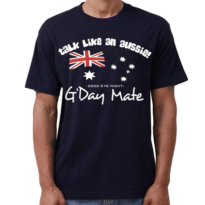 100% Cotton Australian Day Flag T-Shirt Aussie G'Day Mate Navy Souvenir Tee Top, Navy, 2XL.