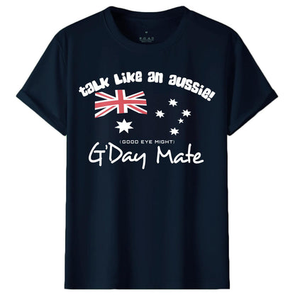 100% Cotton Australian Day Flag T-Shirt Aussie G'Day Mate Navy Souvenir Tee Top, Navy, 2XL.