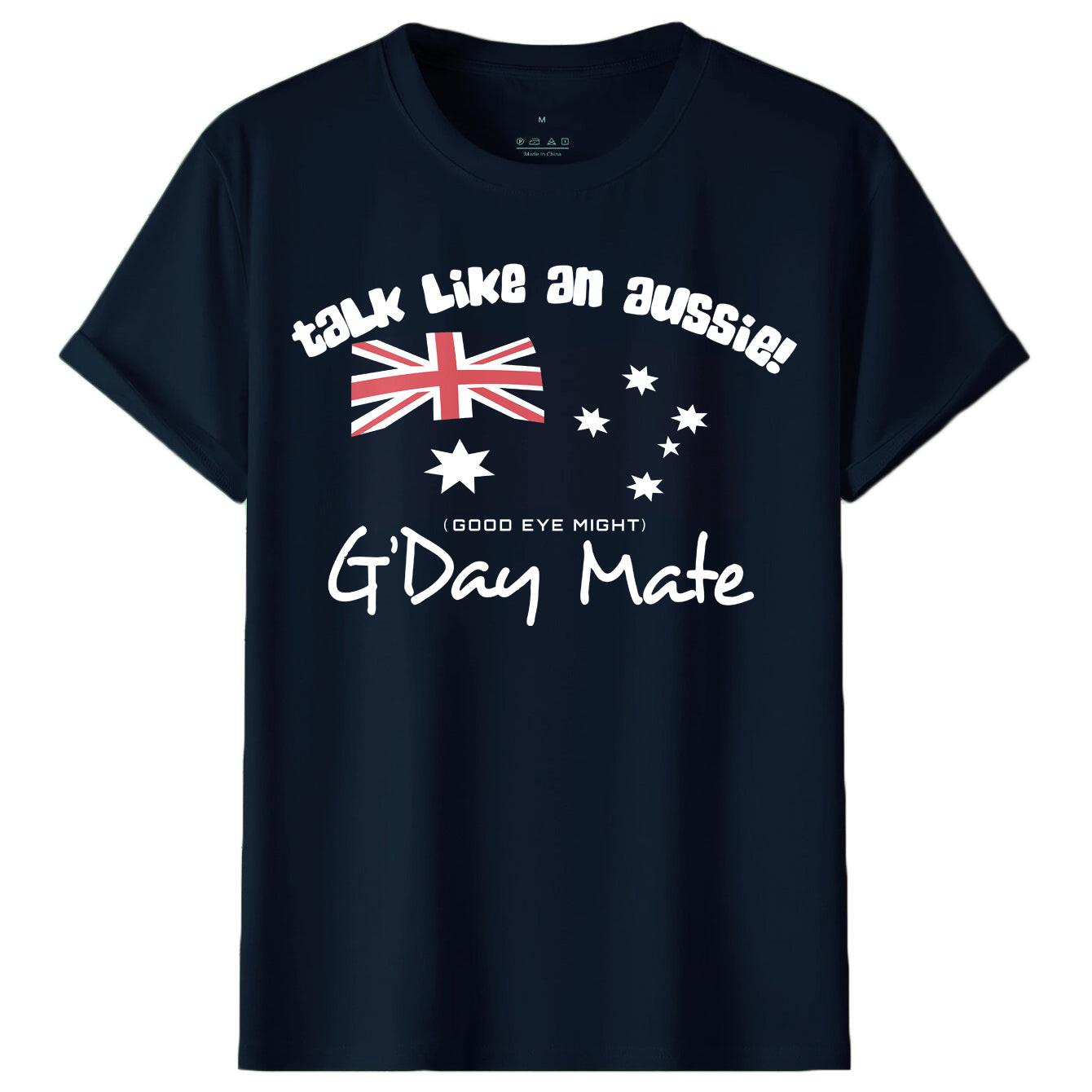 100% Cotton Australian Day Flag T-Shirt Aussie G'Day Mate Navy Souvenir Tee Top, Navy, 2XL.
