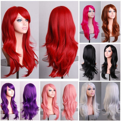New 80cm Straight Sleek Long Full Hair Wigs w Side Bangs Cosplay Costume Womens, Golden Pink