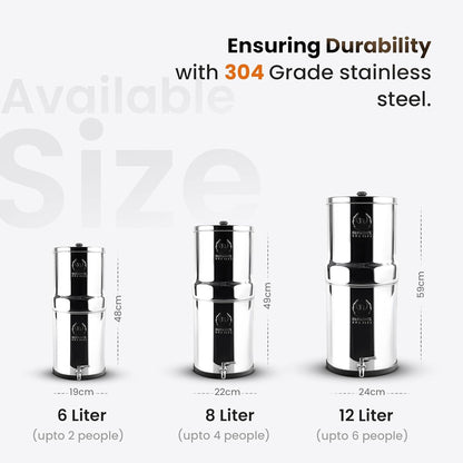 Phoenix 8L Stainless Steel Gravity Water Filter + POSTreat Fluoride cartridges.
