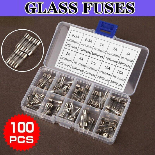 100Pcs Fast-Blow Glass Tube Fuses 5 x 20mm Quick Blow Assortment Kit.