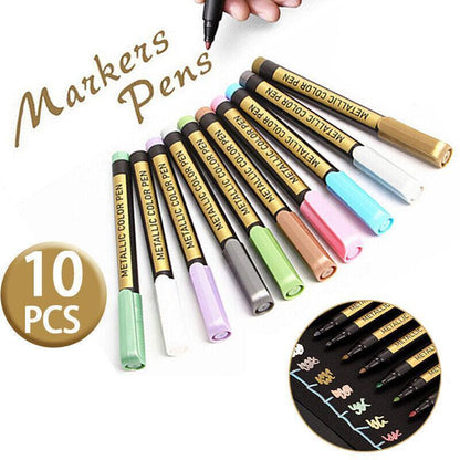 10Pcs/Set Waterproof  Paint Pens for Art on Metal Glass & Rock