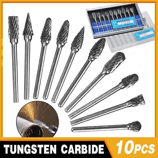 10PCS Tungsten Carbide Rotary Burr Set for Rotary Tools and Dremel - Plastic Box.