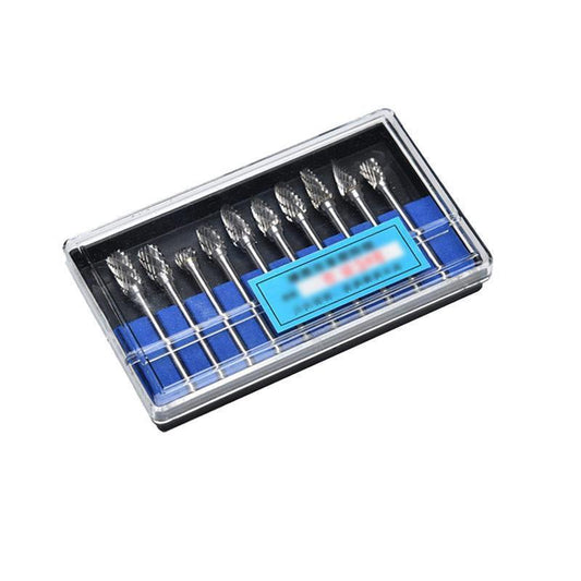 10PCS Tungsten Carbide Rotary Burr Set for Rotary Tools and Dremel - Plastic Box.