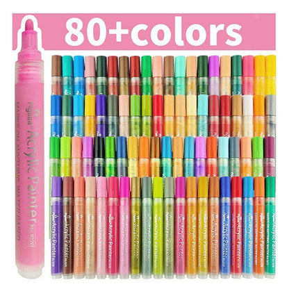 Flysea 12-80 Colours Acrylic Paint Pens Painting Stone Ceramic Glass Marker2-3Mm - 12-Colour Set