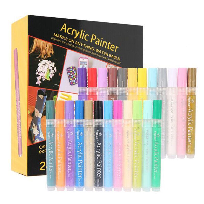 Flysea 12-80 Colours Acrylic Paint Pens Painting Stone Ceramic Glass Marker2-3Mm - 12-Colour Set