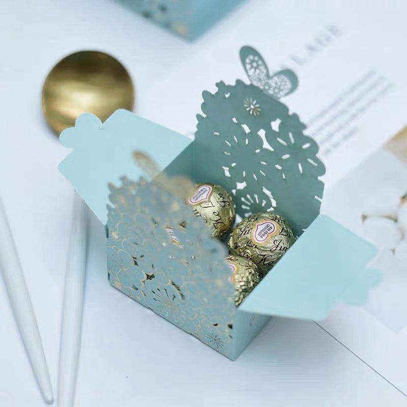 Laser Cut Wedding Favour Candy Gift Boxes Party Decoration Floral Design 12 Pack - Pink.