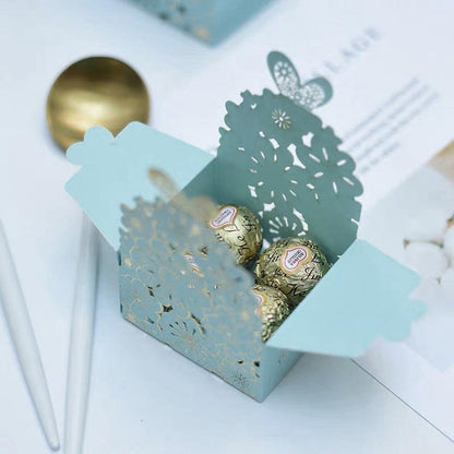 Laser Cut Wedding Favour Candy Gift Boxes Party Decoration Floral Design 12 Pack - Pink.