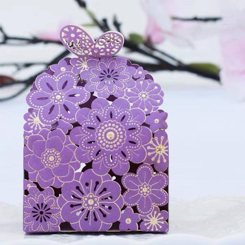 Laser Cut Wedding Favour Candy Gift Boxes Party Decoration Floral Design 12 Pack - Pink.
