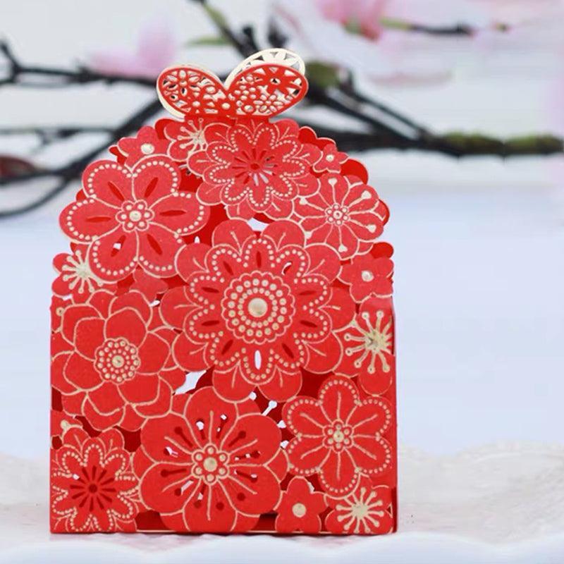 Laser Cut Wedding Favour Candy Gift Boxes Party Decoration Floral Design 12 Pack - Pink.