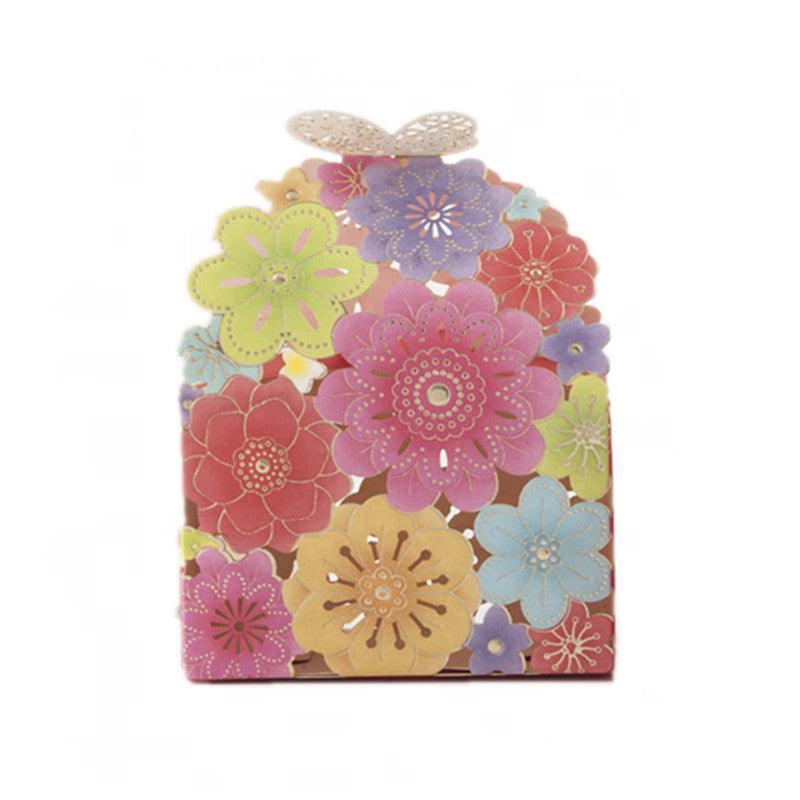 Laser Cut Wedding Favour Candy Gift Boxes Party Decoration Floral Design 12 Pack - Pink.