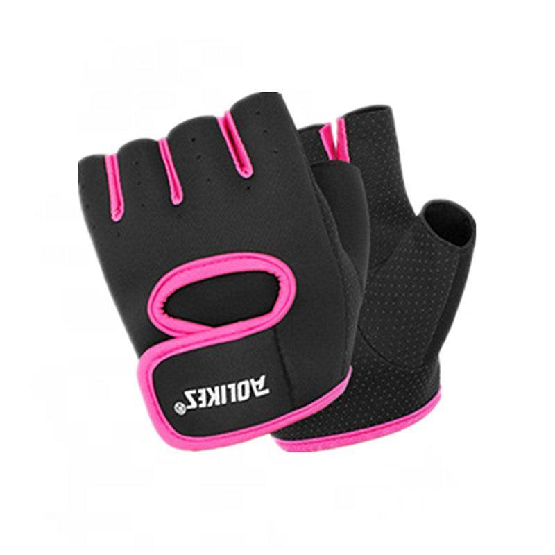 L Size Aolikes Sports Gloves Weight Lifting Exercise Training Workout Bike Riding - Black+Pink.