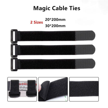 Magic Cable Ties Reusable Winder Coded Organiser Cords Hook Loop Black - 20*300mm  20PCS.