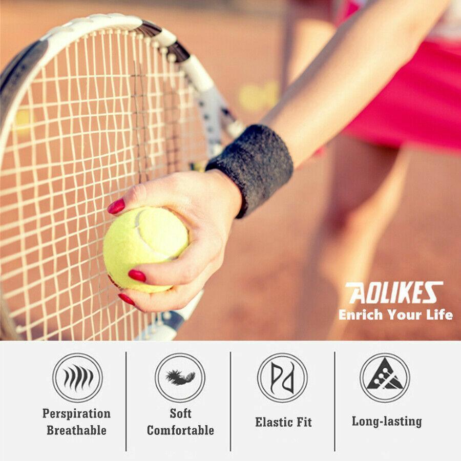 Sport Cotton Wristband Wrist Band Sweatband Sweat Training Tennis Gym Yoga - Grey