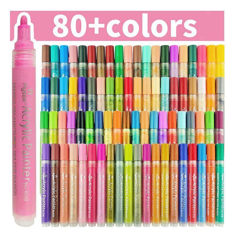 Flysea 12-80 Colours Acrylic Paint Pens Painting Stone Ceramic Glass Marker2-3Mm - 24-Colour Set