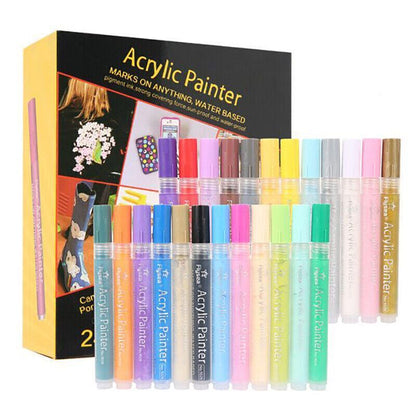 Flysea 12-80 Colours Acrylic Paint Pens Painting Stone Ceramic Glass Marker2-3Mm - 24-Colour Set