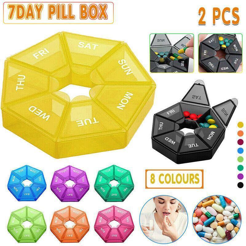 Weekly Pill Organiser 7 Day Medicine Box Tablet Case Dispenser 2 Pack - Orange.