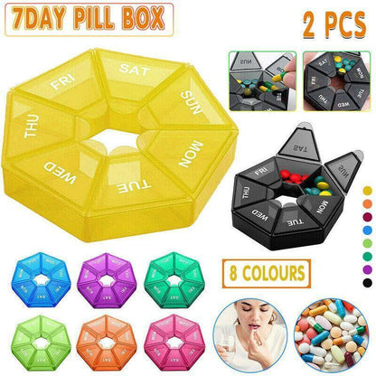 Weekly Pill Organiser 7 Day Medicine Box Tablet Case Dispenser 2 Pack - Orange.