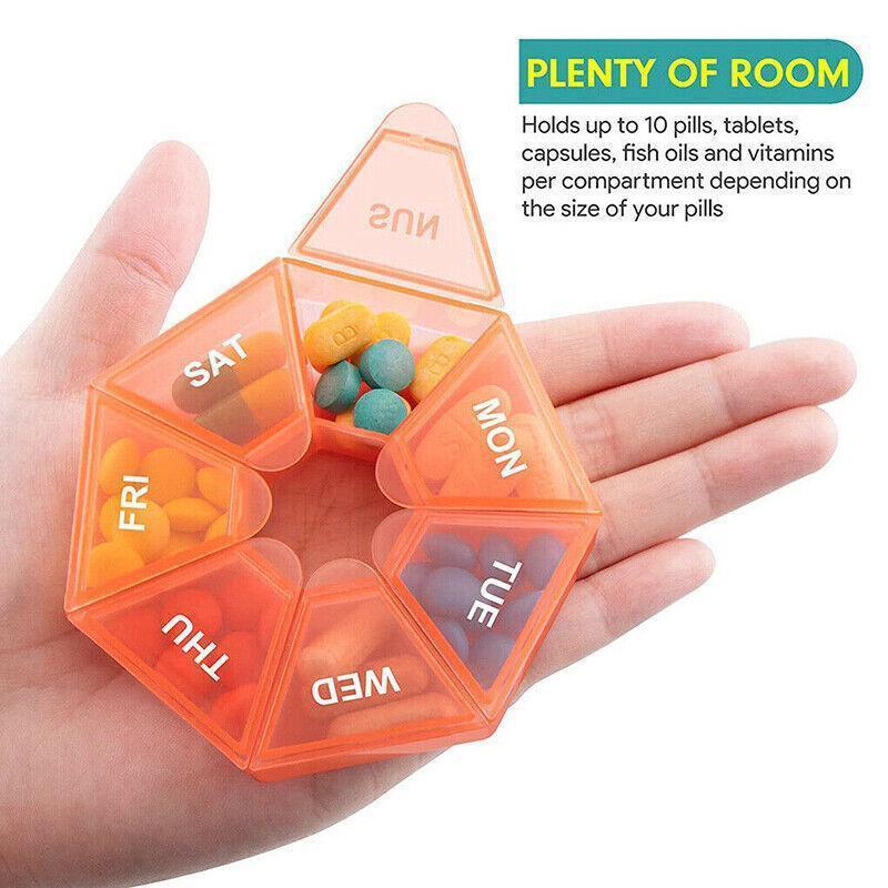 Weekly Pill Organiser 7 Day Medicine Box Tablet Case Dispenser 2 Pack - Orange.