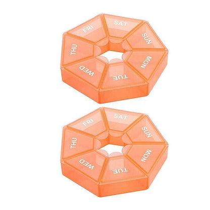 Weekly Pill Organiser 7 Day Medicine Box Tablet Case Dispenser 2 Pack - Orange.